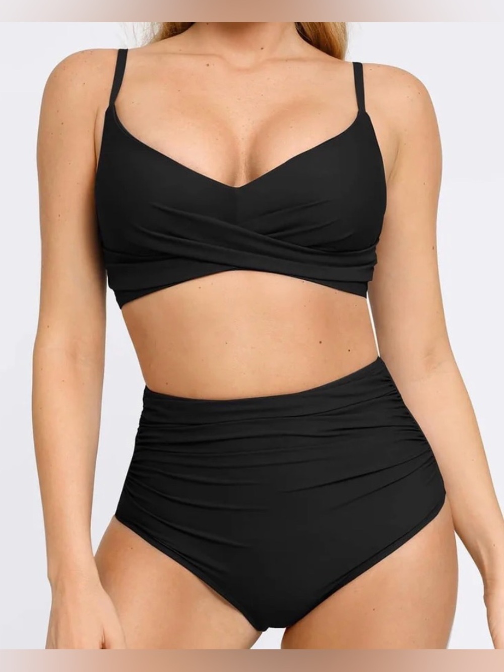 nwt popilish shapewear ruched sculpting bikini set- black M